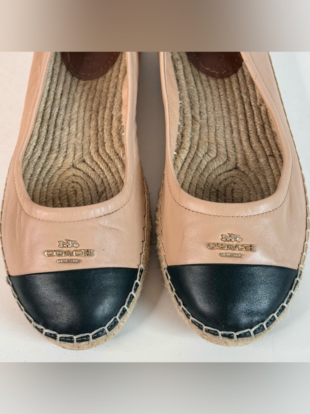 COACH Camryn Beige Black Leather Espadrille Slip On Loafers Size 7 - Picture 13 of 16